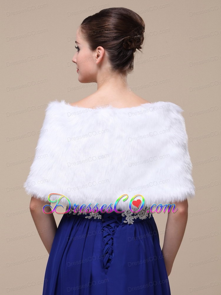 Rabbit Fur Special Occasion / Wedding Shawl In Ivory With Off The Shoulder